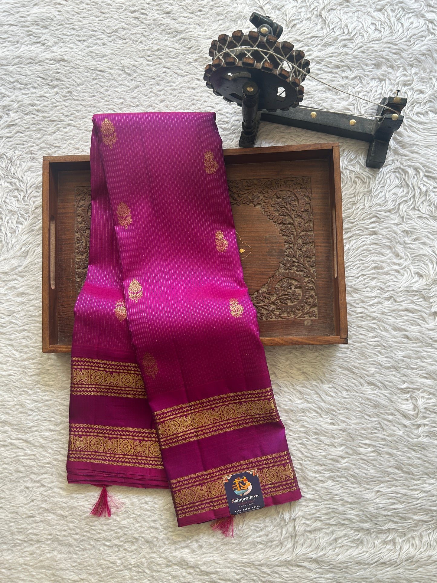 Pure Kanjivaram Silk Saree Purple Colored Complemented with a Gap Border. - Sampradaya Designer Studio