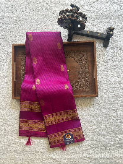 Pure Kanjivaram Silk Saree Purple Colored Complemented with a Gap Border. - Sampradaya Designer Studio