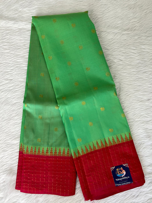 Gadwal Pattu Saree Sea Green colored saree complemented with a Pink checks border - Sampradaya Designer Studio