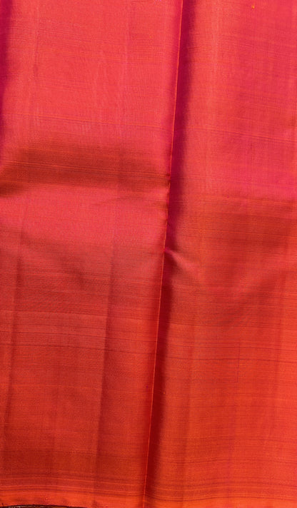 Kanjivaram Festive Silk Saree Beige colored Saree complemented with a Orange Colored Kanchi border. - Sampradaya Designer Studio