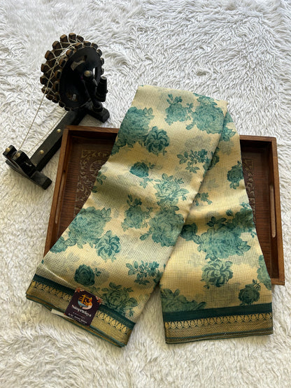 Cream Pure Cotton Kota Doria Saree | Airy Handloom Summer Drape - Sampradaya Designer Studio