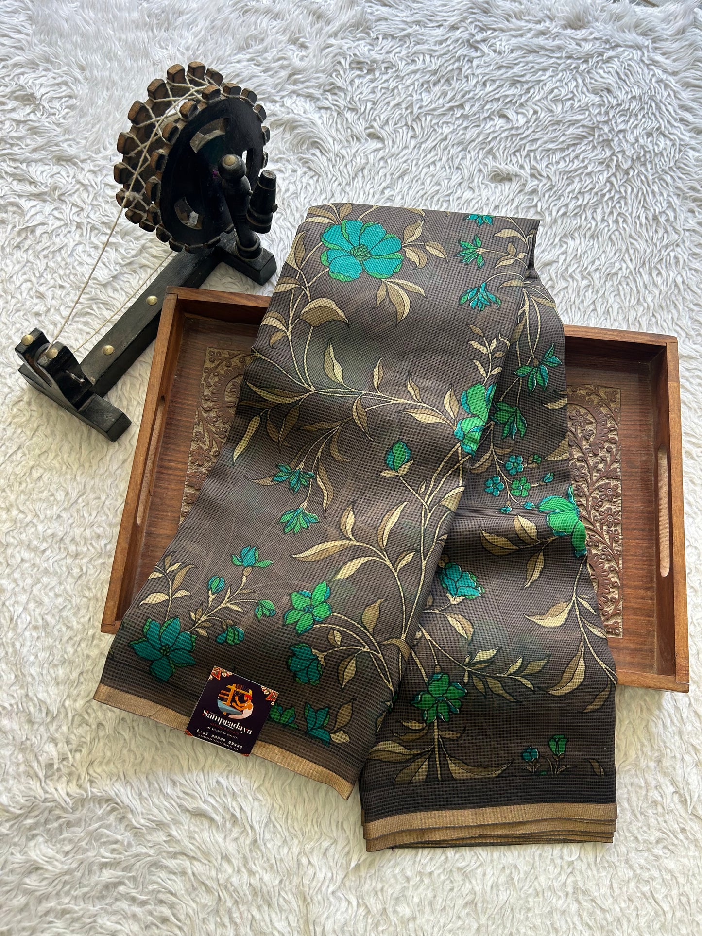 Gray Pure Cotton Kota Doria Saree | Airy Handloom Summer Drape - Sampradaya Designer Studio
