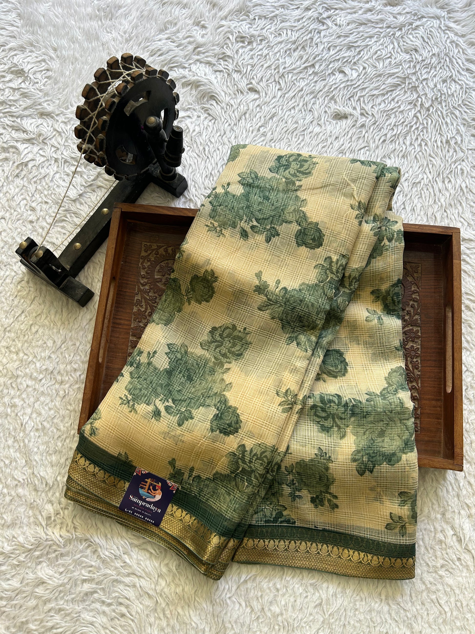 Cream Pure Cotton Kota Doria Saree | Airy Handloom Summer Drape - Sampradaya Designer Studio