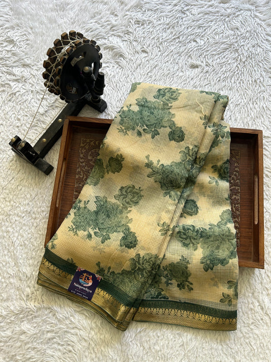 Cream Pure Cotton Kota Doria Saree | Airy Handloom Summer Drape