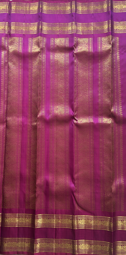 Pure Kanjivaram Silk Saree Purple Colored Complemented with a Gap Border. - Sampradaya Designer Studio