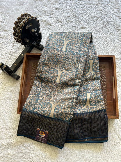 Blue Maheshwari  Cotton Saree For Women - Elegant Office & Daily Wear.
