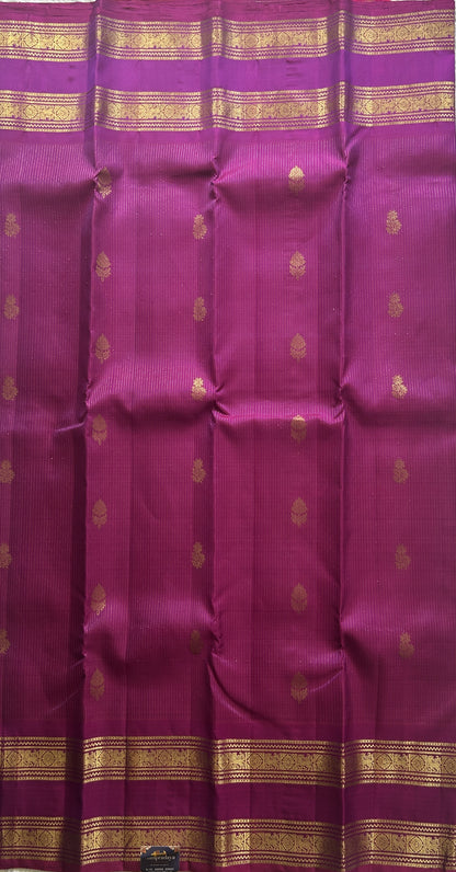 Pure Kanjivaram Silk Saree Purple Colored Complemented with a Gap Border. - Sampradaya Designer Studio