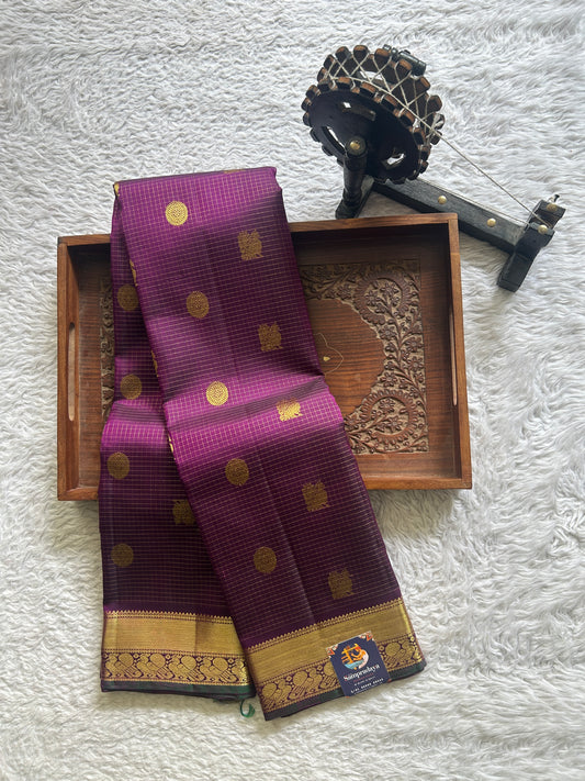 Pure Kanjivaram Silk Saree Purple Colored Complemented with a Gold Zari  Border. - Sampradaya Designer Studio