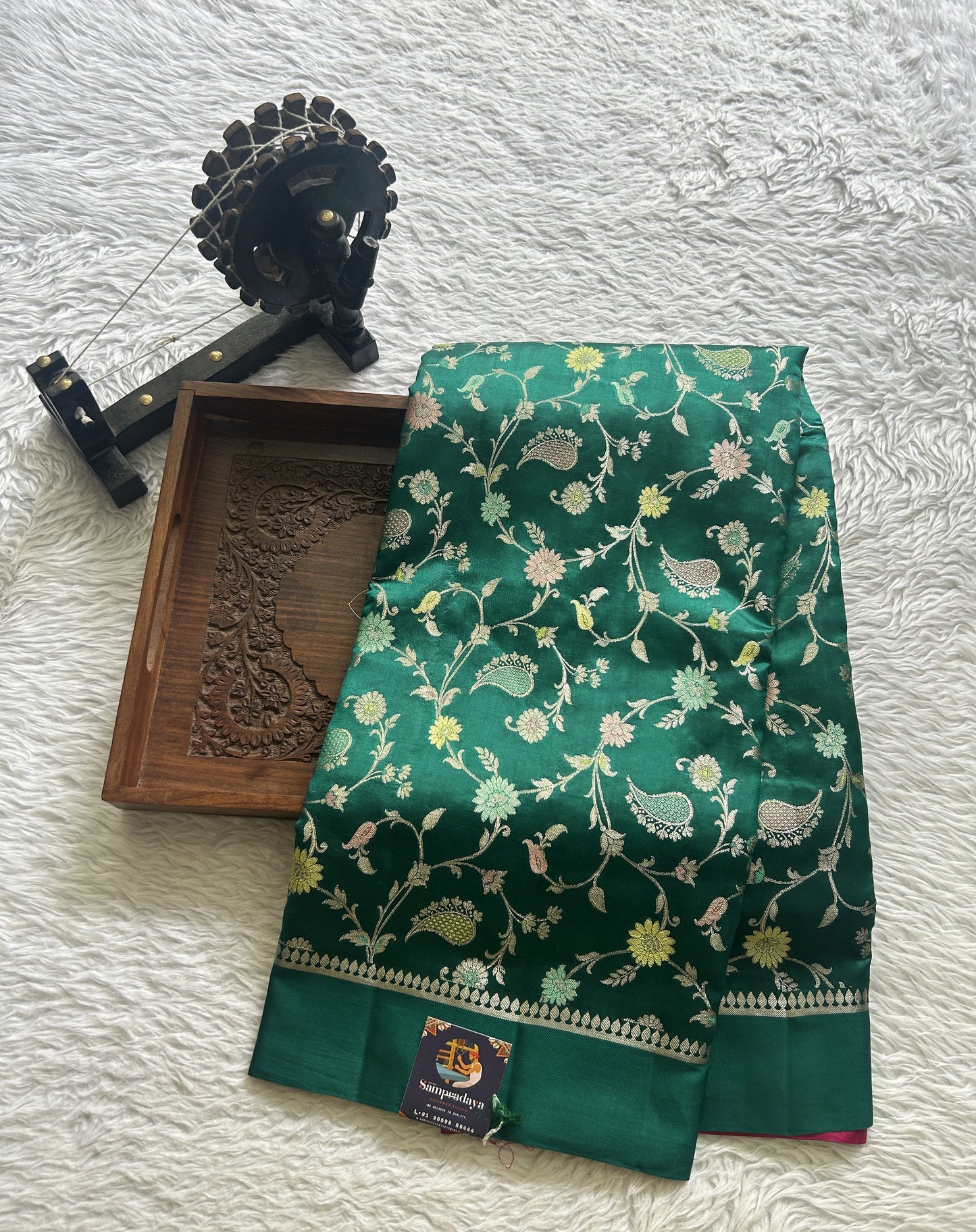 Dupion Silk Saree Rama Green Colored Complemented with a Zari Border. - Sampradaya Designer Studio