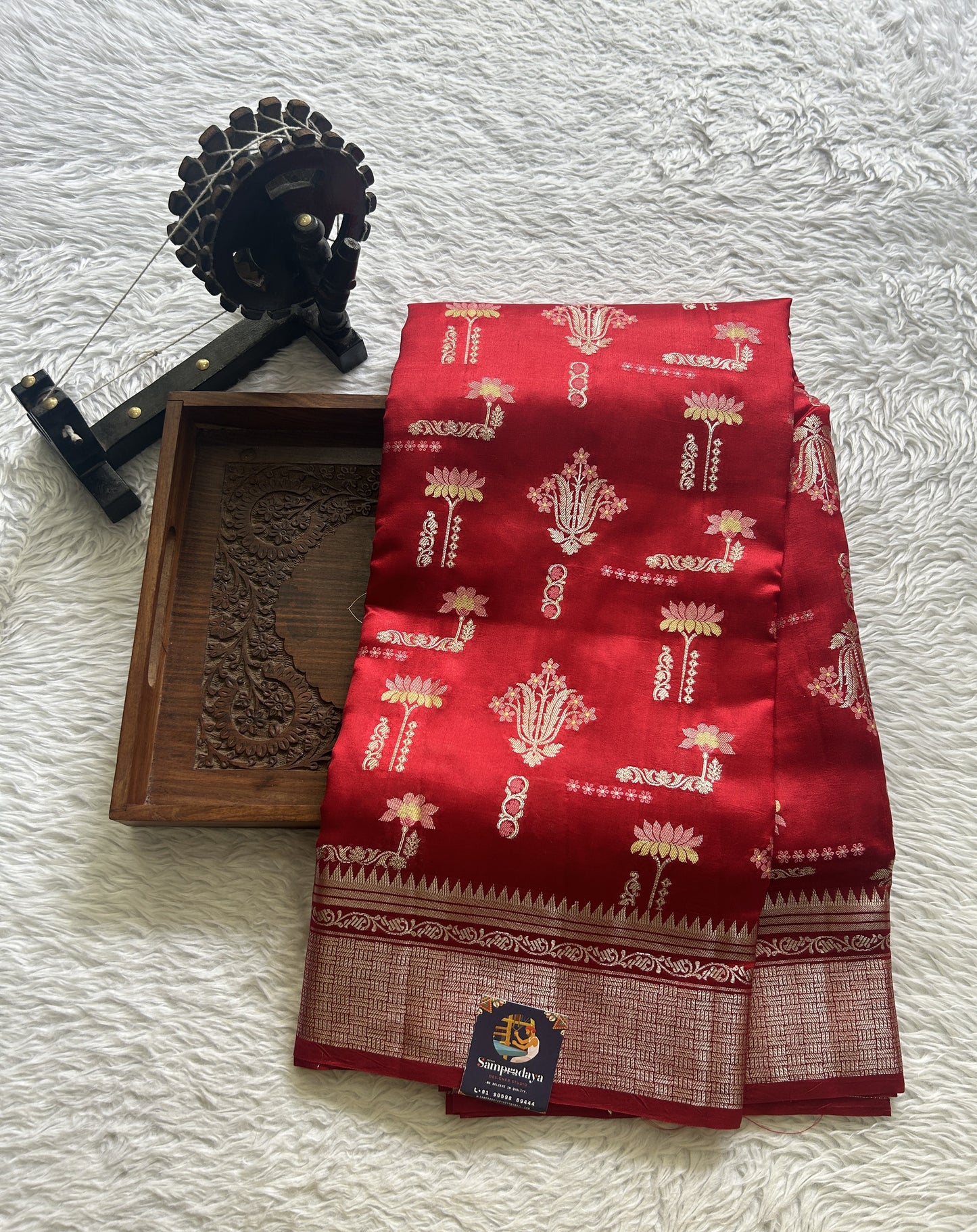 Dupion Silk Saree Red Colored Complemented with a Zari Border. - Sampradaya Designer Studio