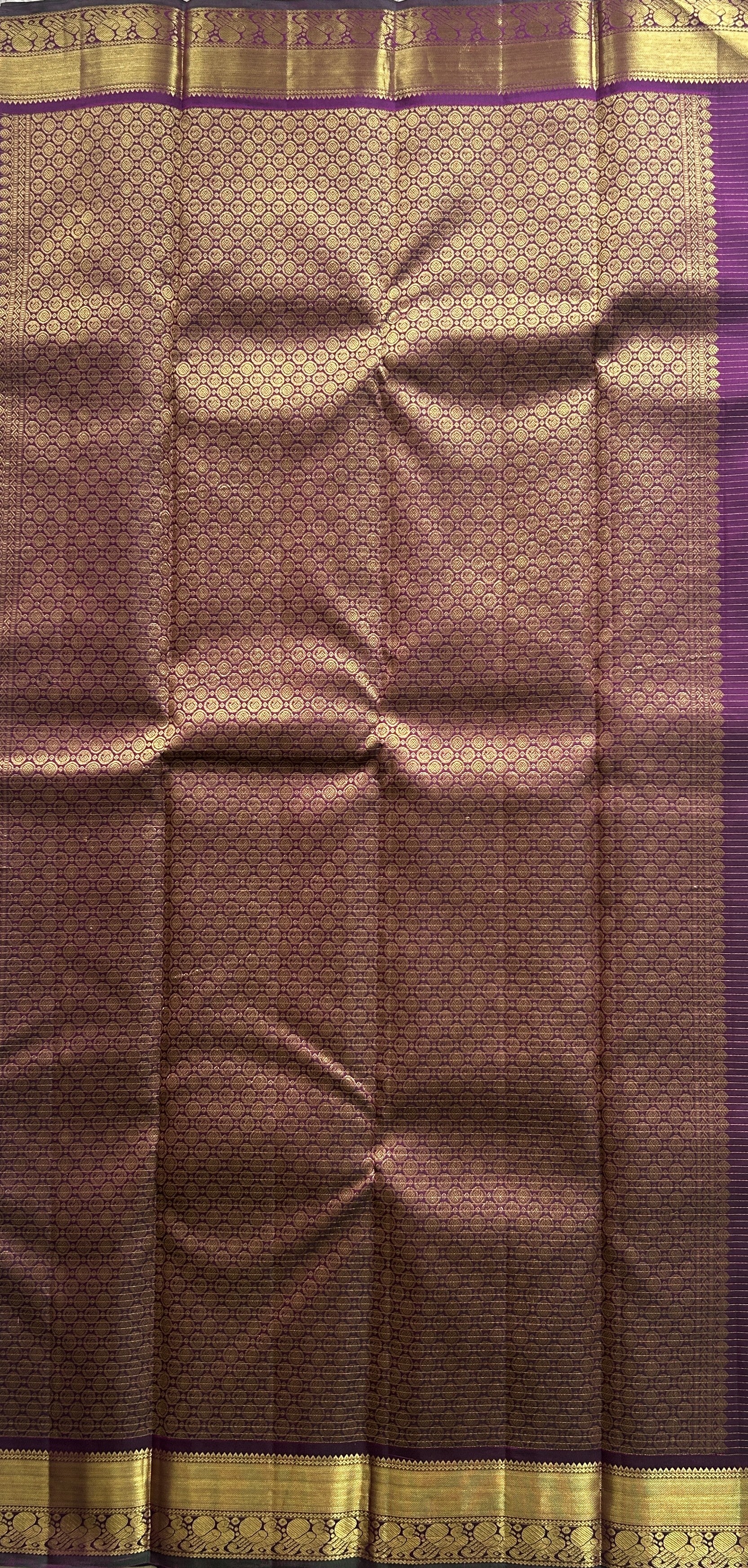 Pure Kanjivaram Silk Saree Purple Colored Complemented with a Gold Zari  Border. - Sampradaya Designer Studio