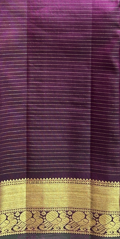 Pure Kanjivaram Silk Saree Purple Colored Complemented with a Gold Zari  Border. - Sampradaya Designer Studio