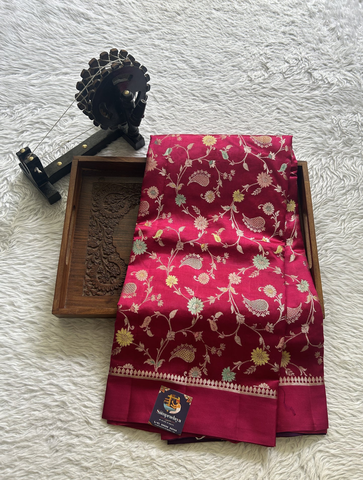 Dupion Silk Saree Pink Colored Complemented with a Zari Border. - Sampradaya Designer Studio