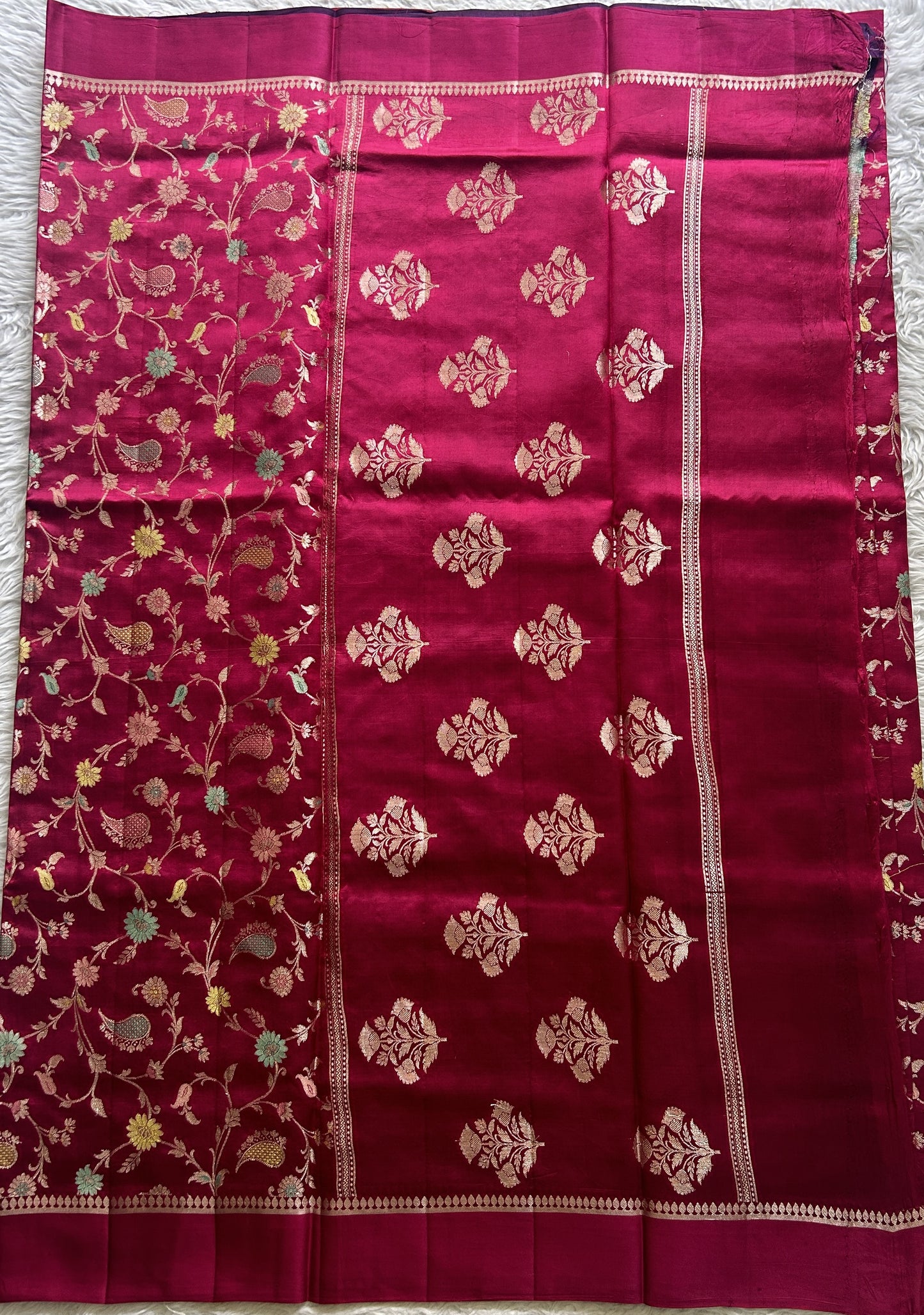 Dupion Silk Saree Pink Colored Complemented with a Zari Border. - Sampradaya Designer Studio