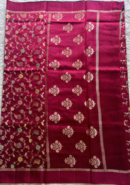 Dupion Silk Saree Pink Colored Complemented with a Zari Border. - Sampradaya Designer Studio