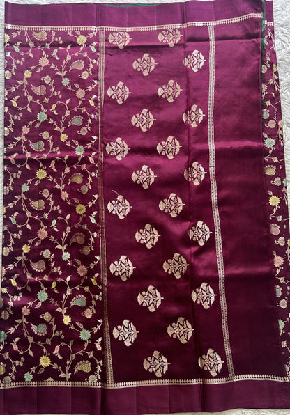 Dupion Silk Saree Purple Colored Complemented with a Zari Border. - Sampradaya Designer Studio