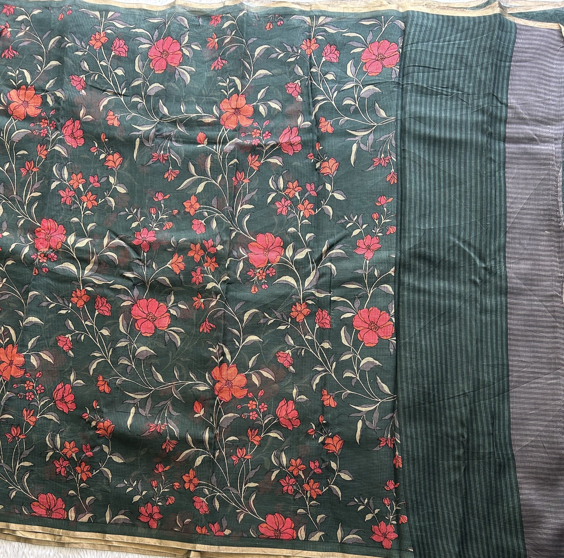 Green Pure Cotton Kota Doria Saree | Airy Handloom Summer Drape - Sampradaya Designer Studio