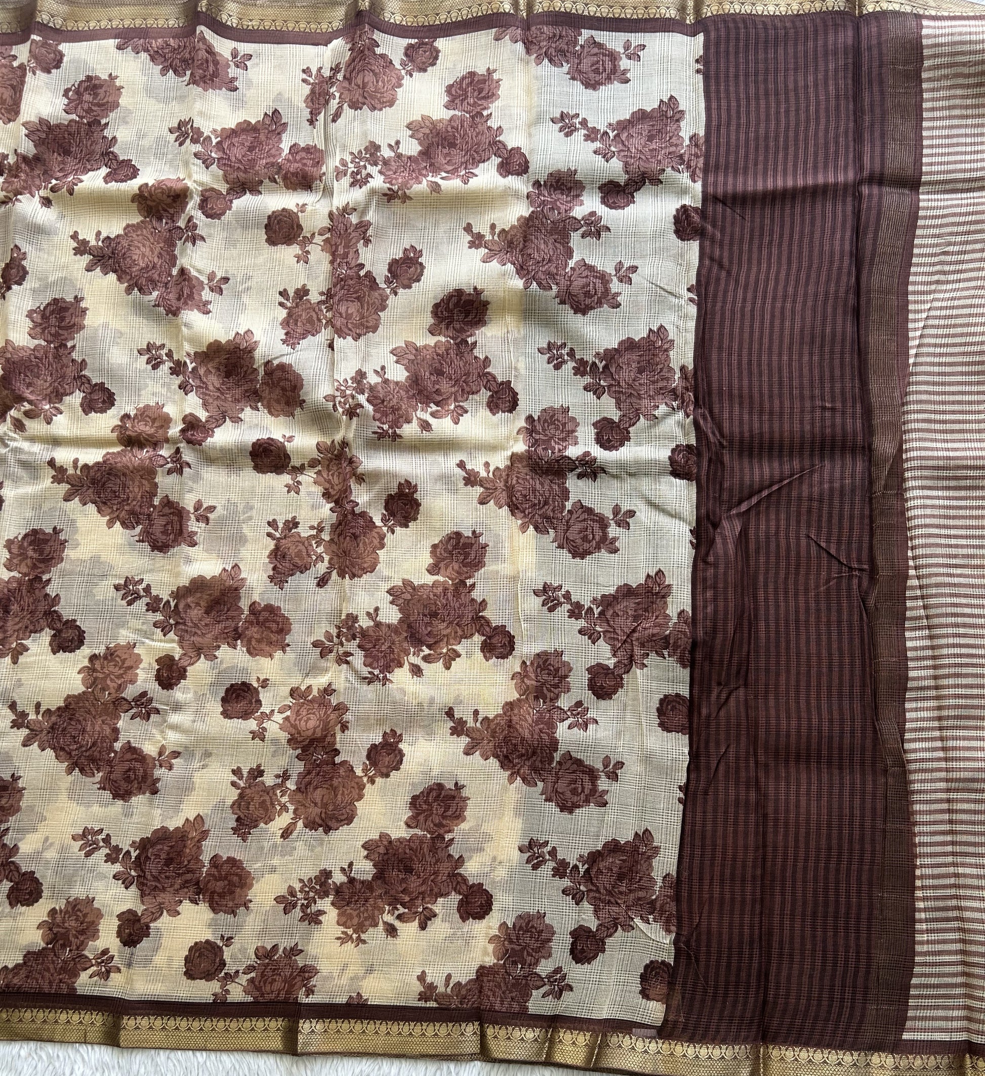 Cream Pure Cotton Kota Doria Saree | Airy Handloom Summer Drape - Sampradaya Designer Studio