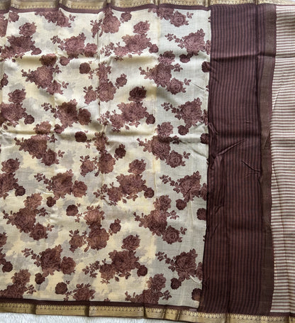 Cream Pure Cotton Kota Doria Saree | Airy Handloom Summer Drape