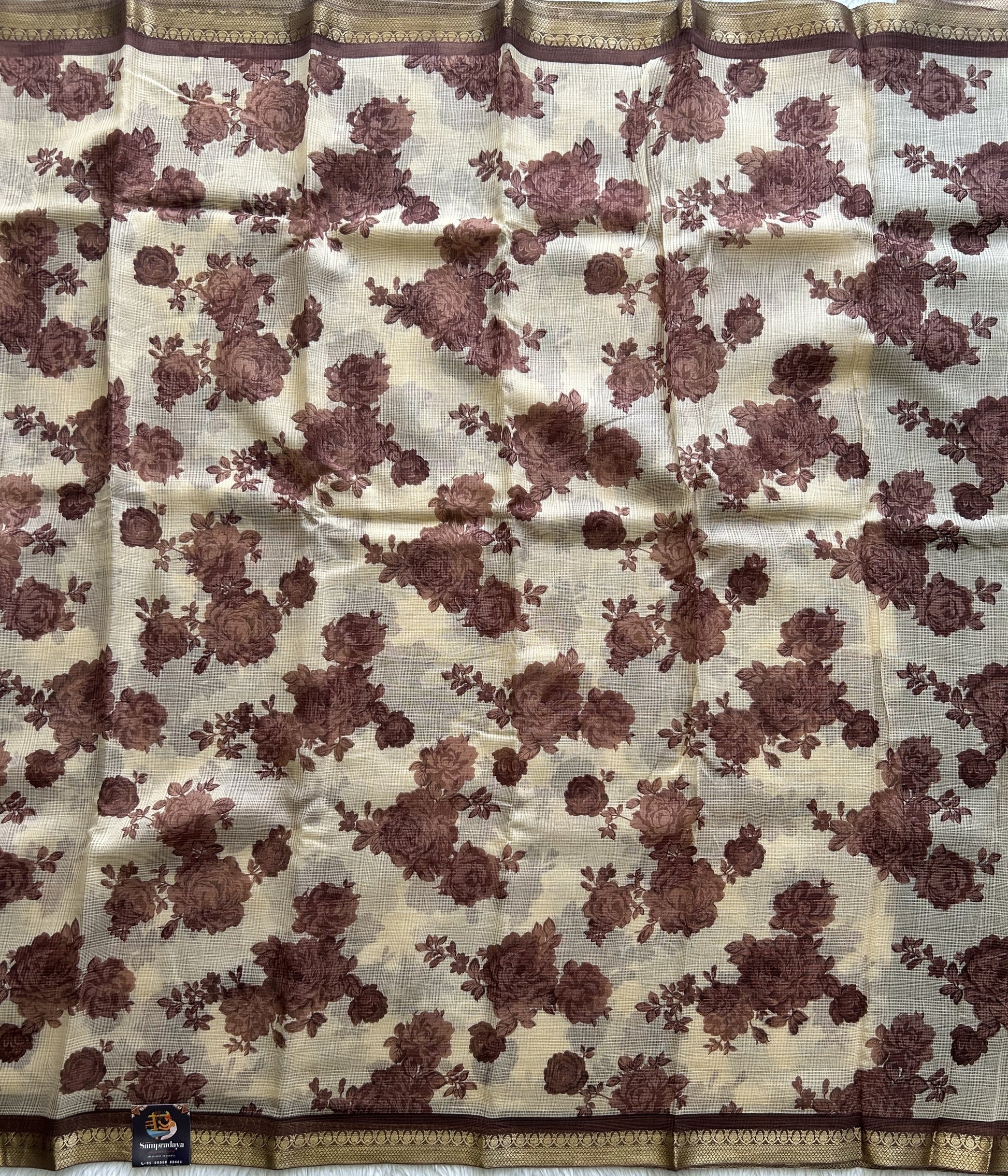 Cream Pure Cotton Kota Doria Saree | Airy Handloom Summer Drape - Sampradaya Designer Studio