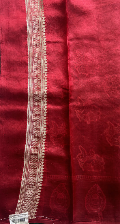 Dupion Silk Saree Dark Green Colored Complemented with a Zari Border. - Sampradaya Designer Studio