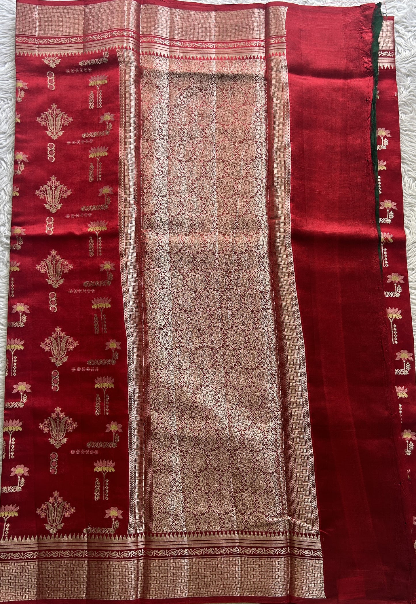 Dupion Silk Saree Red Colored Complemented with a Zari Border. - Sampradaya Designer Studio