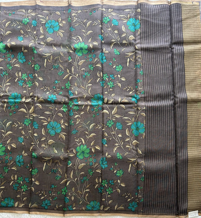 Gray Pure Cotton Kota Doria Saree | Airy Handloom Summer Drape - Sampradaya Designer Studio