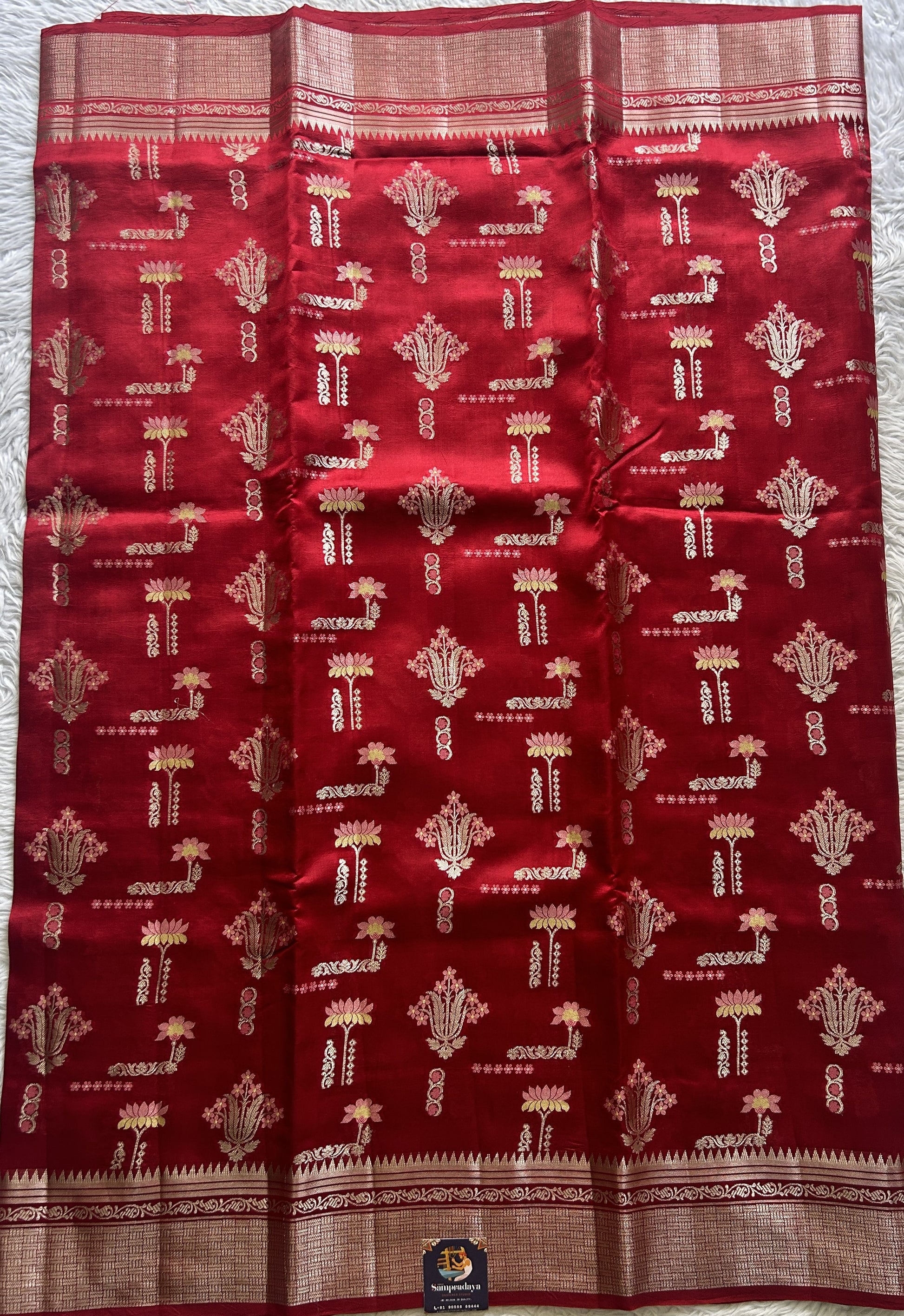 Dupion Silk Saree Red Colored Complemented with a Zari Border. - Sampradaya Designer Studio
