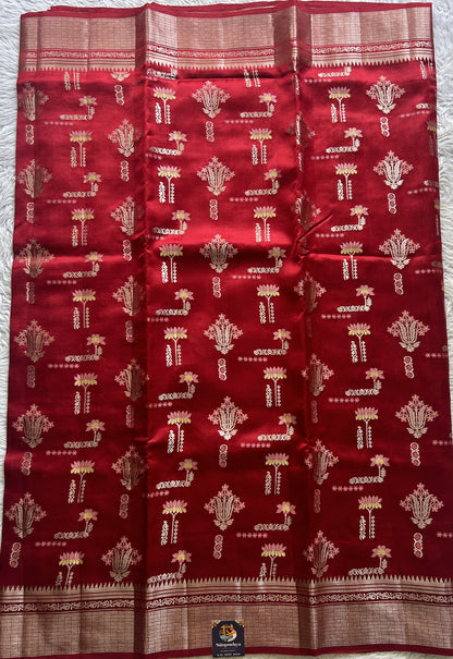 Dupion Silk Saree Red Colored Complemented with a Zari Border. - Sampradaya Designer Studio