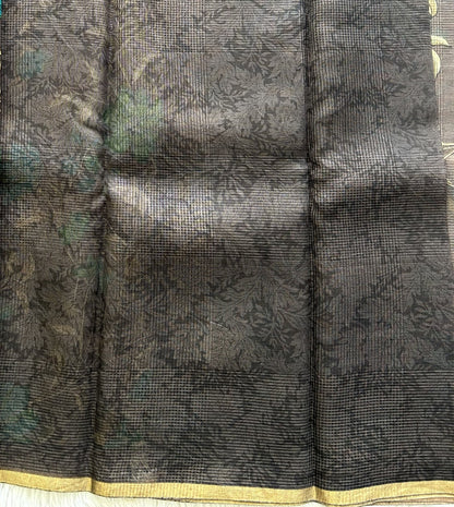Gray Pure Cotton Kota Doria Saree | Airy Handloom Summer Drape - Sampradaya Designer Studio