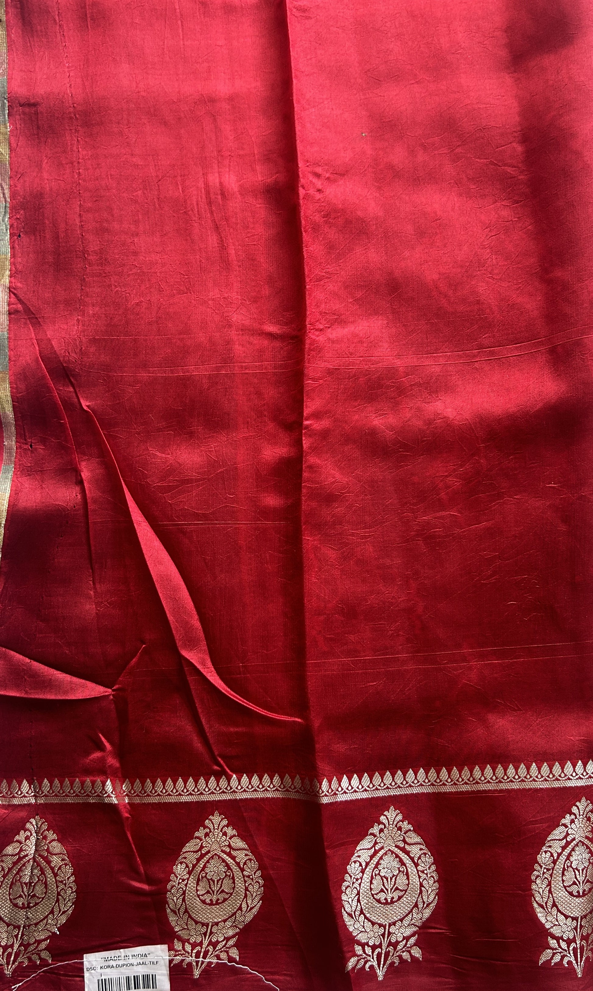 Dupion Silk Saree Teal Blue Colored Complemented with a Zari Border. - Sampradaya Designer Studio