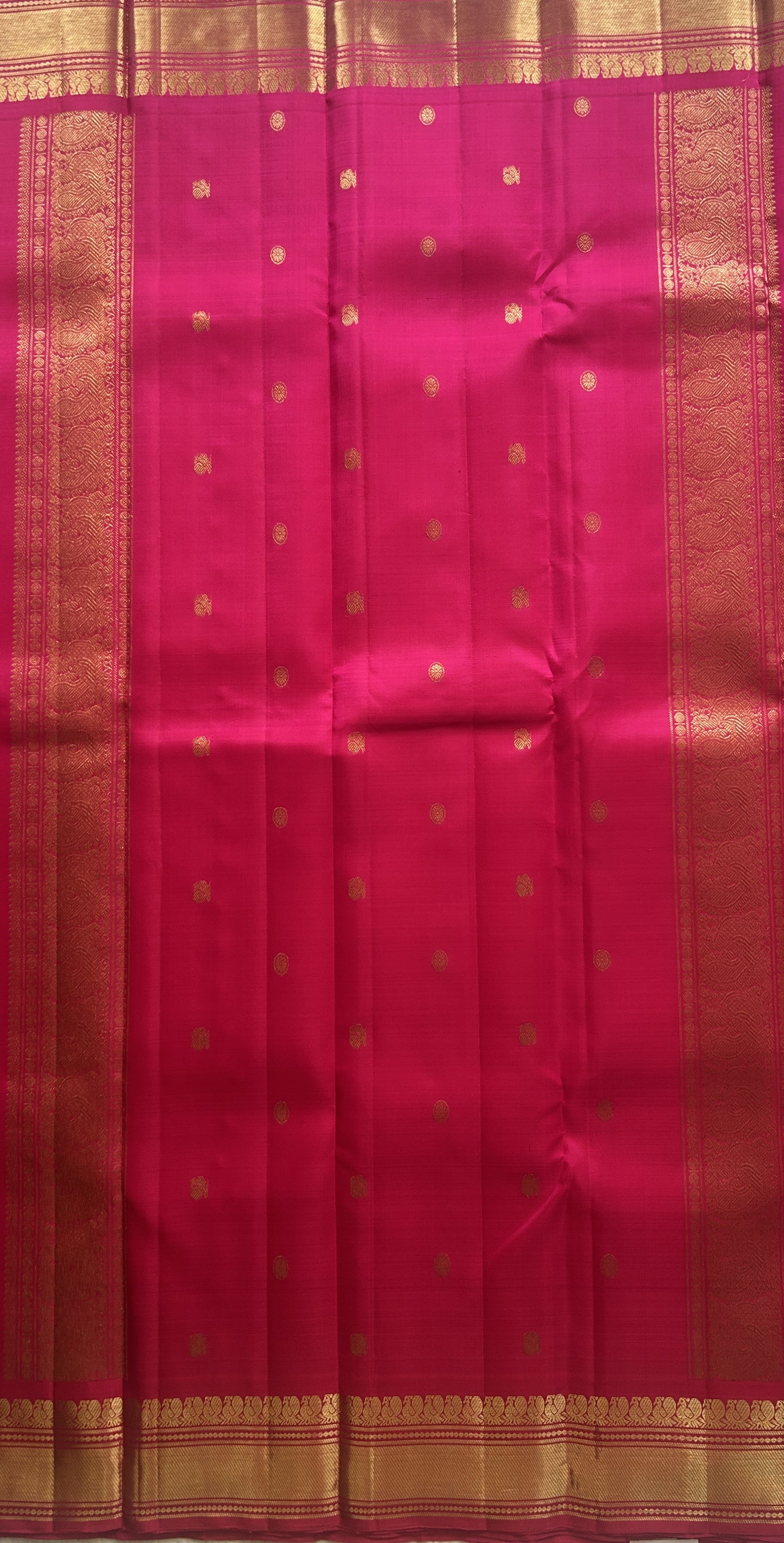 Pure Kanjivaram Silk Saree Pink Colored Complemented with a Gold Zari Gap Border. - Sampradaya Designer Studio