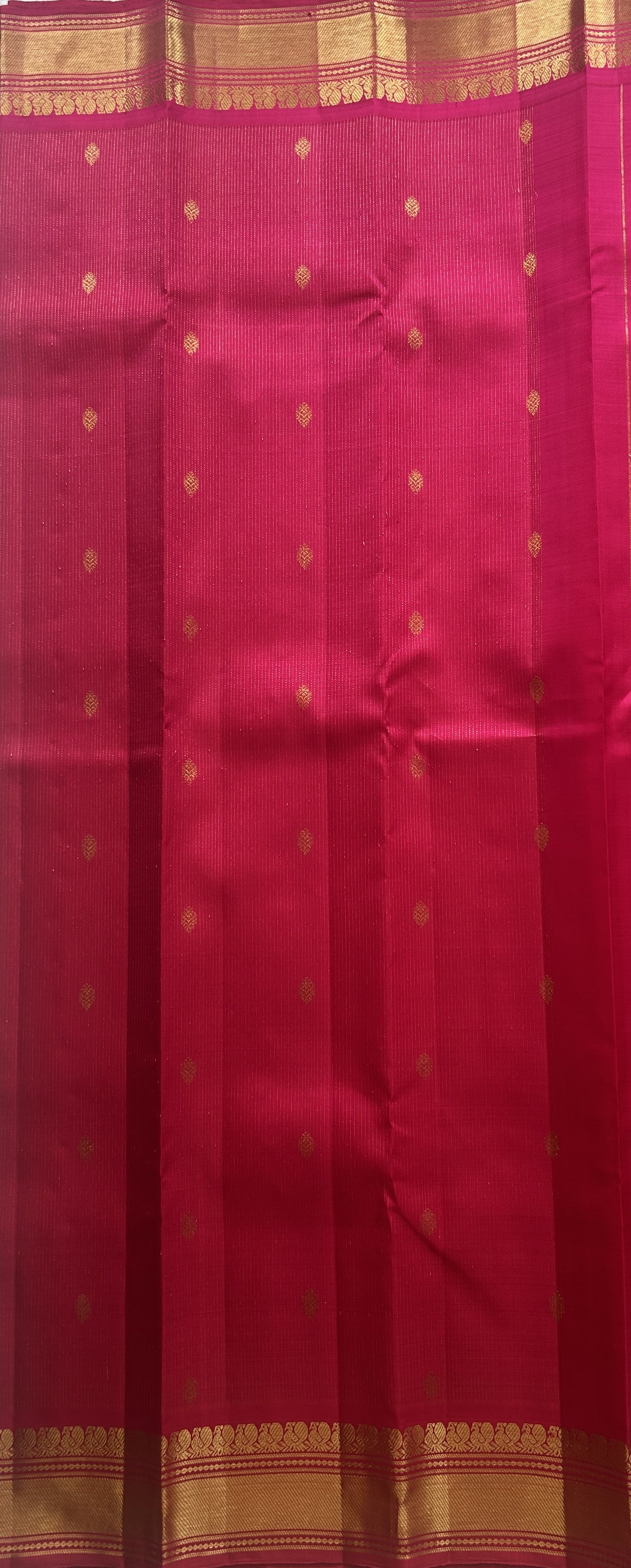 Pure Kanjivaram Silk Saree Pink Colored Complemented with a Gold Zari Gap Border. - Sampradaya Designer Studio