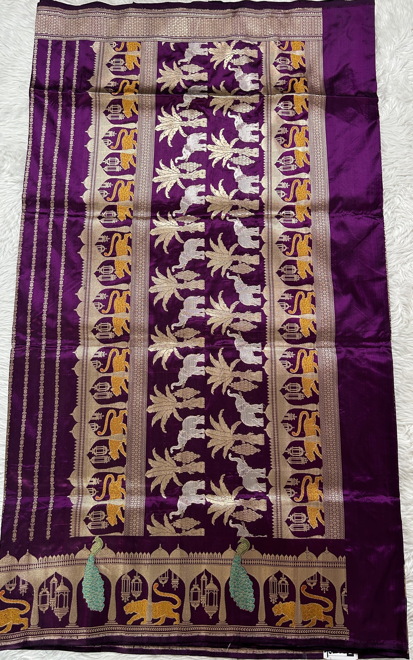 Banarasi Katan Silk Saree Purple Colored Saree Complemented with a Intricate Theme Zari border. - Sampradaya Designer Studio