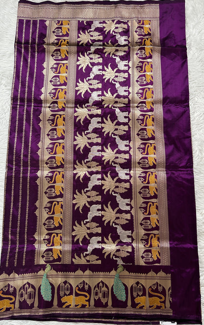 Banarasi Katan Silk Saree Purple Colored Saree Complemented with a Intricate Theme Zari border. - Sampradaya Designer Studio