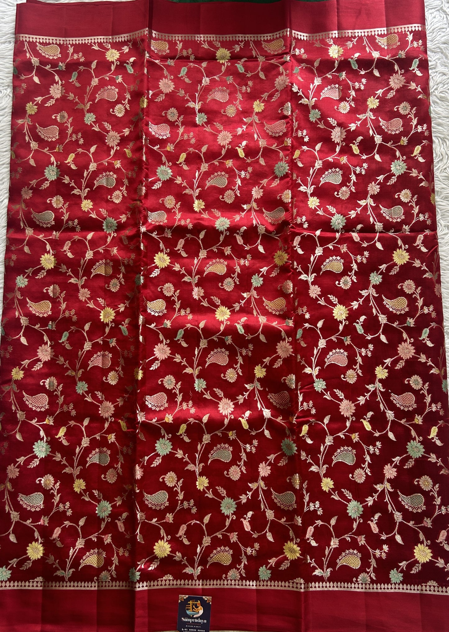 Dupion Silk Saree Red Colored Complemented with a Zari Border. - Sampradaya Designer Studio