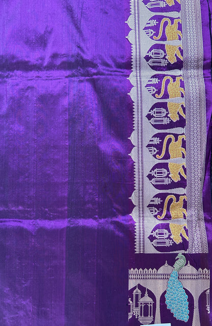 Banarasi Katan Silk Saree Purple Colored Saree Complemented with a Intricate Theme Zari border. - Sampradaya Designer Studio
