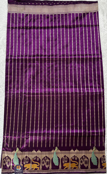 Banarasi Katan Silk Saree Purple Colored Saree Complemented with a Intricate Theme Zari border. - Sampradaya Designer Studio