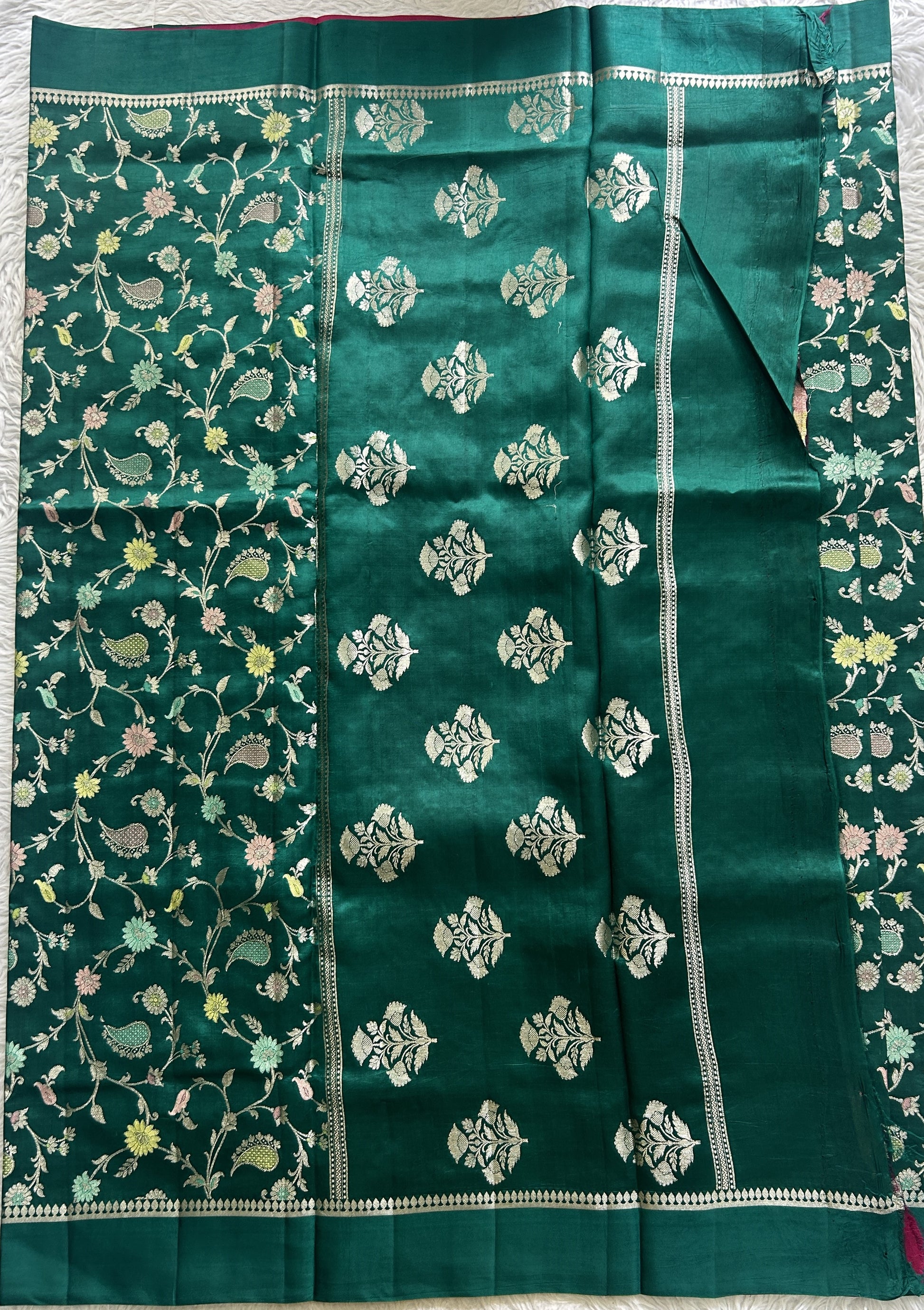 Dupion Silk Saree Rama Green Colored Complemented with a Zari Border. - Sampradaya Designer Studio