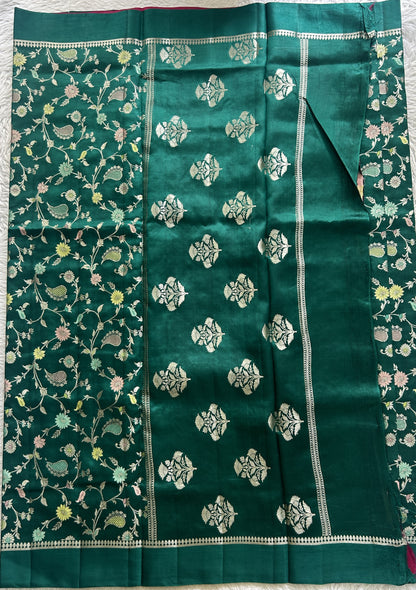 Dupion Silk Saree Rama Green Colored Complemented with a Zari Border. - Sampradaya Designer Studio