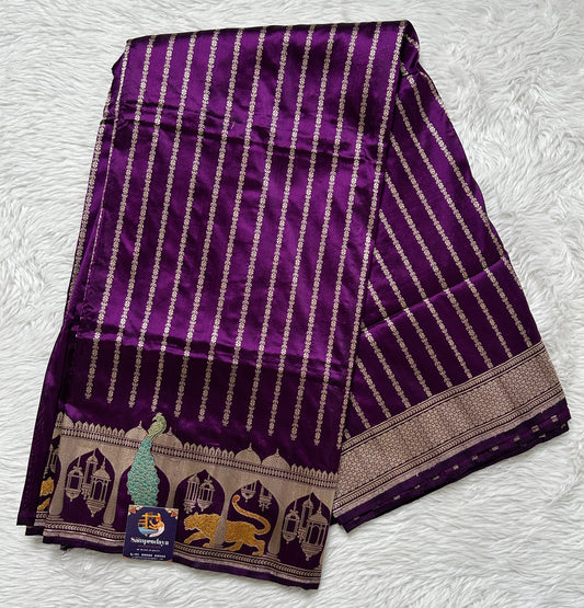 Banarasi Katan Silk Saree Purple Colored Saree Complemented with a Intricate Theme Zari border. - Sampradaya Designer Studio