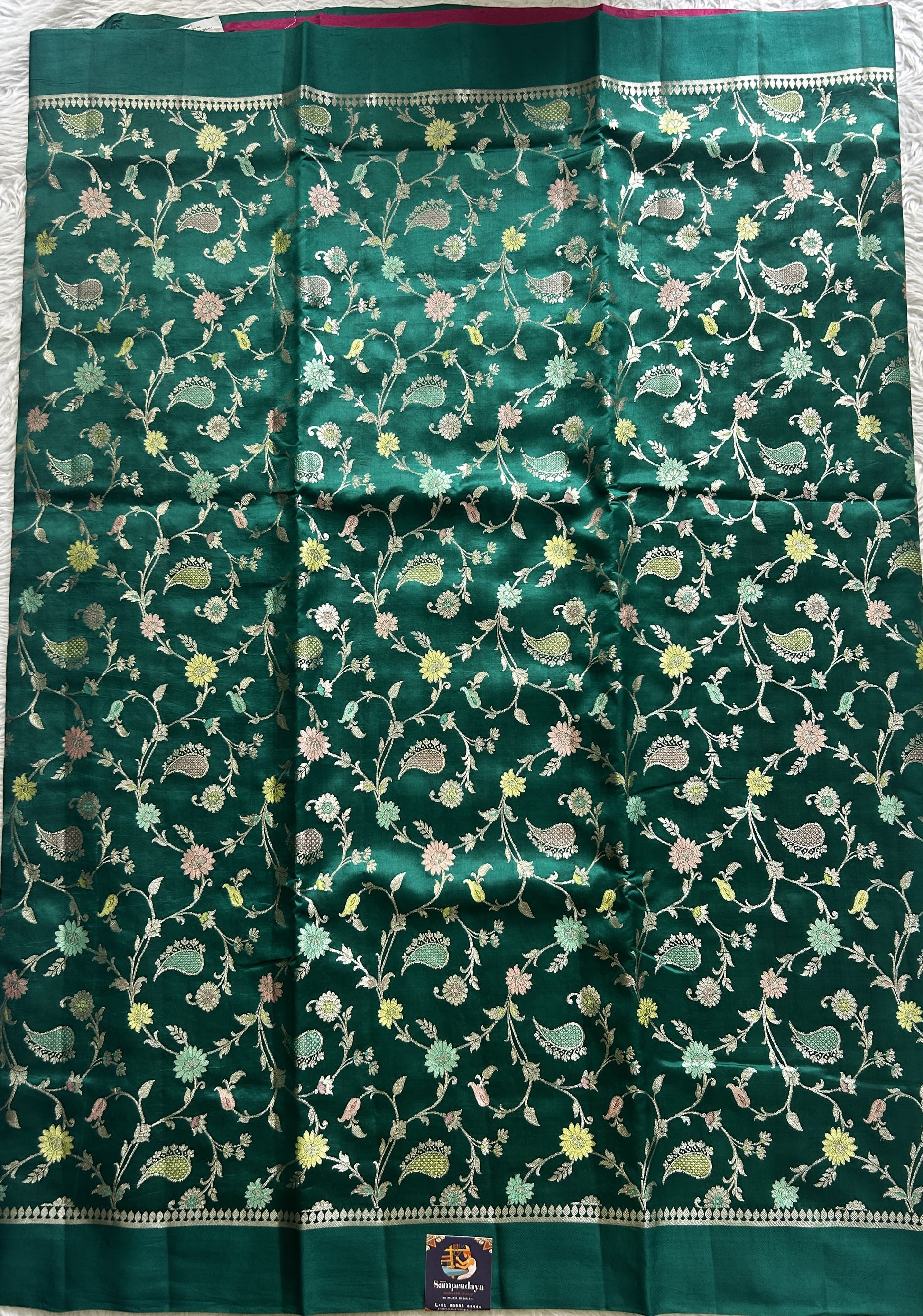 Dupion Silk Saree Rama Green Colored Complemented with a Zari Border. - Sampradaya Designer Studio