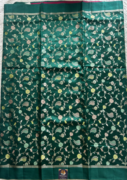 Dupion Silk Saree Rama Green Colored Complemented with a Zari Border. - Sampradaya Designer Studio