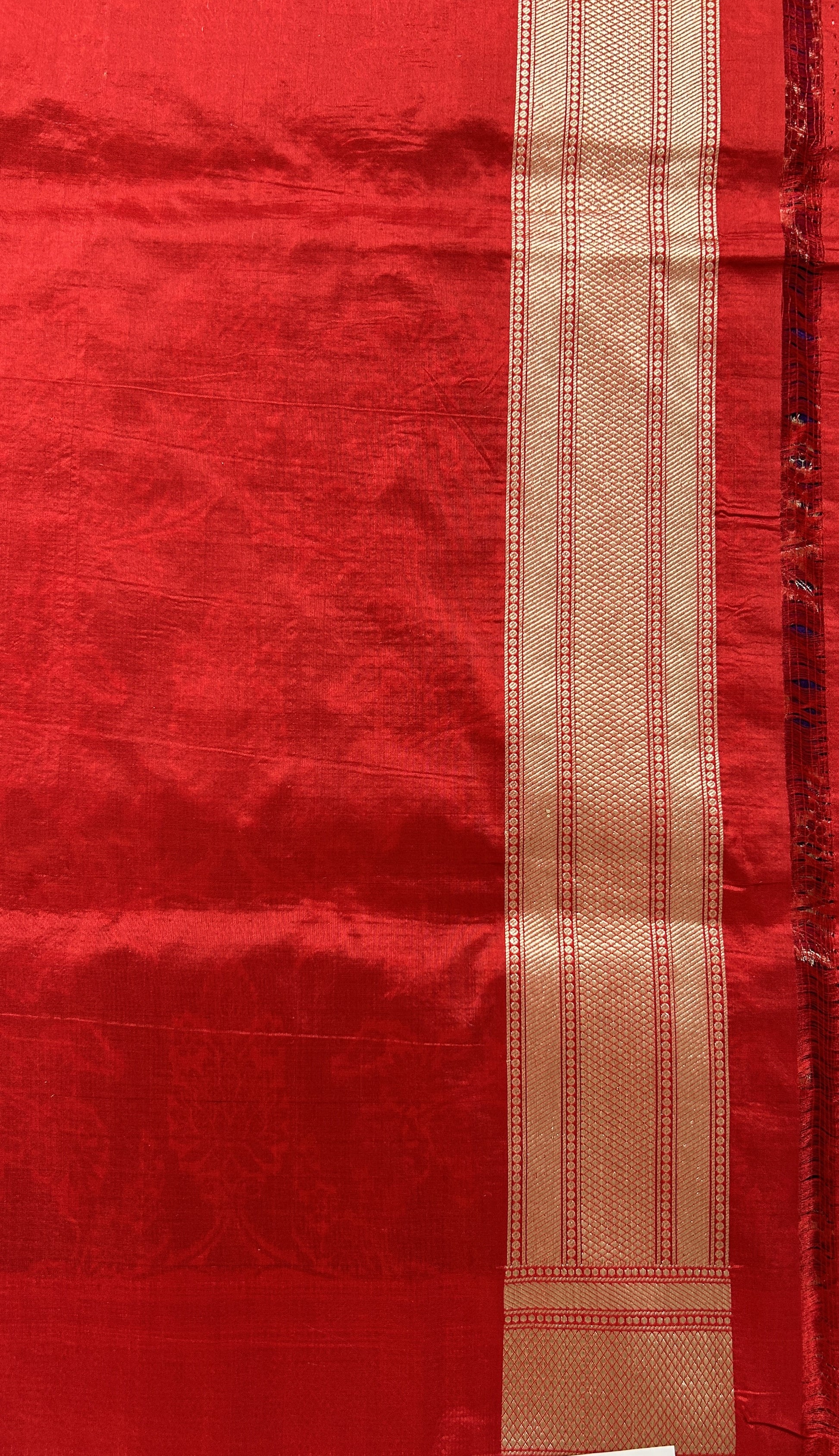 Banarasi Katan Silk Saree Violet Colored Complemented with a Gold Zari border. - Sampradaya Designer Studio
