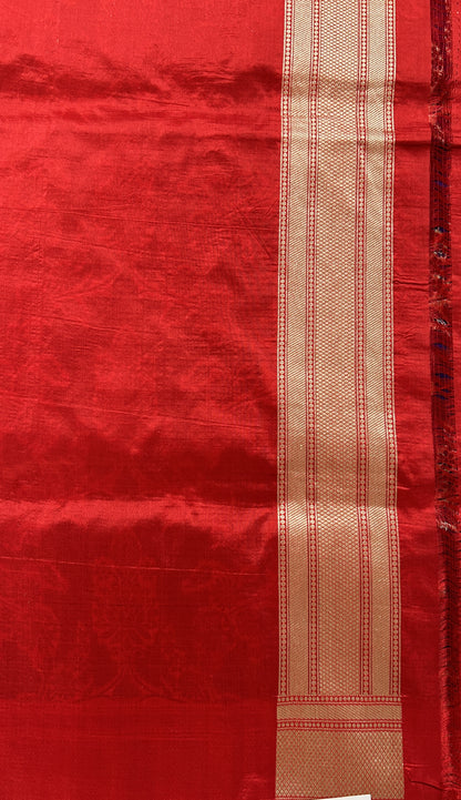 Banarasi Katan Silk Saree Violet Colored Complemented with a Gold Zari border. - Sampradaya Designer Studio