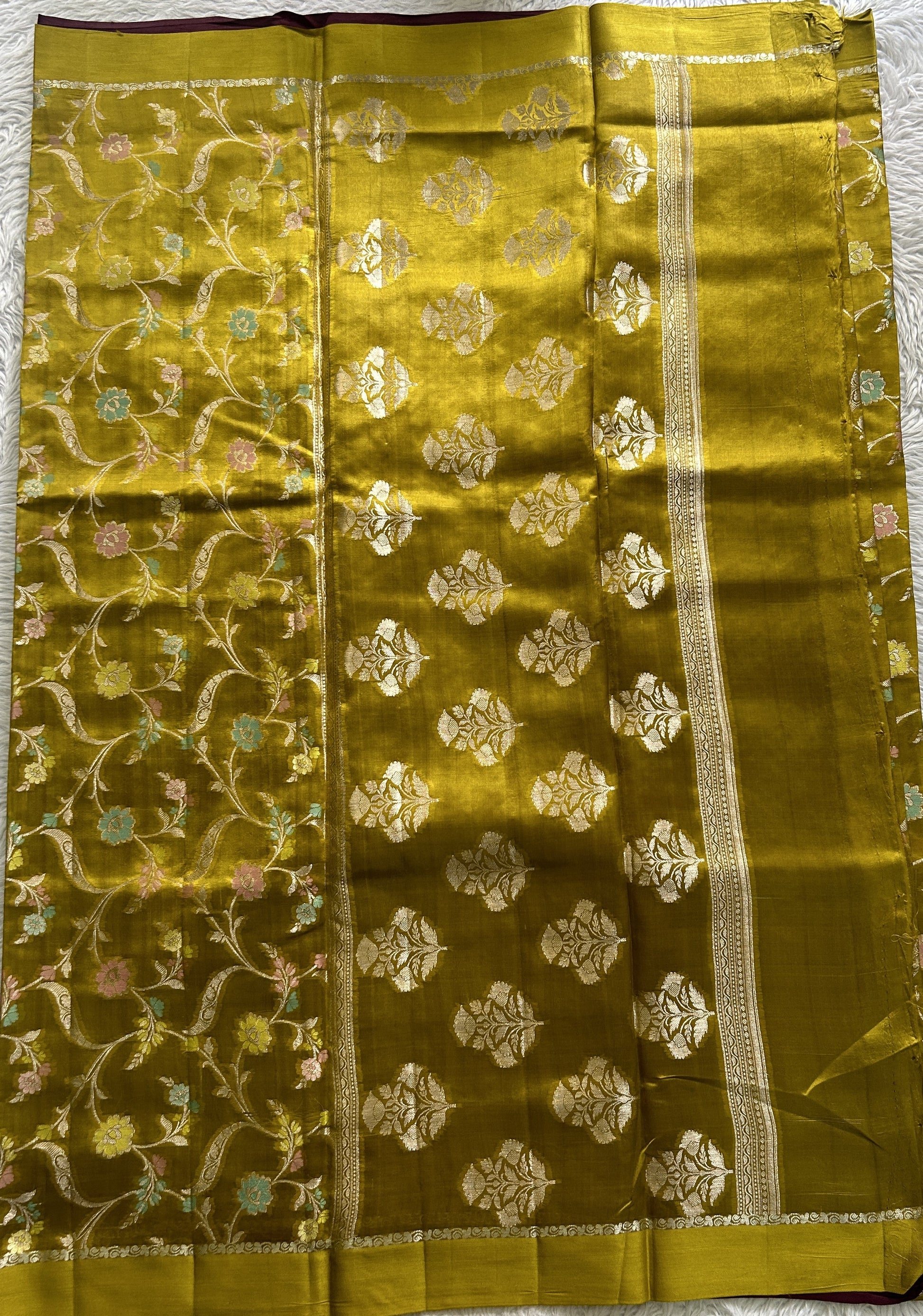 Dupion Silk Saree Mustard Yellow Colored Complemented with a Zari Border. - Sampradaya Designer Studio