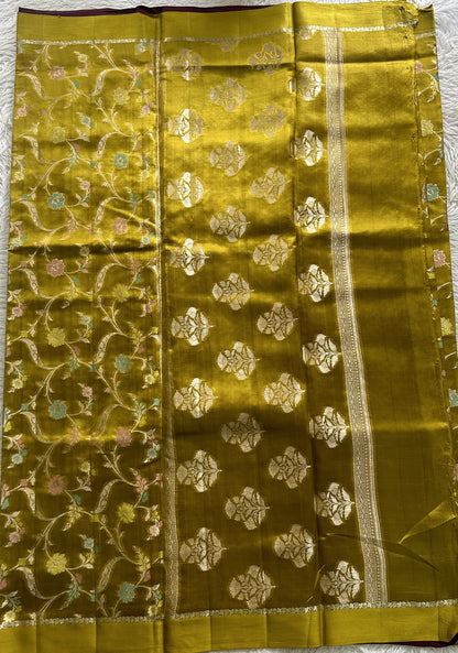 Dupion Silk Saree Mustard Yellow Colored Complemented with a Zari Border. - Sampradaya Designer Studio