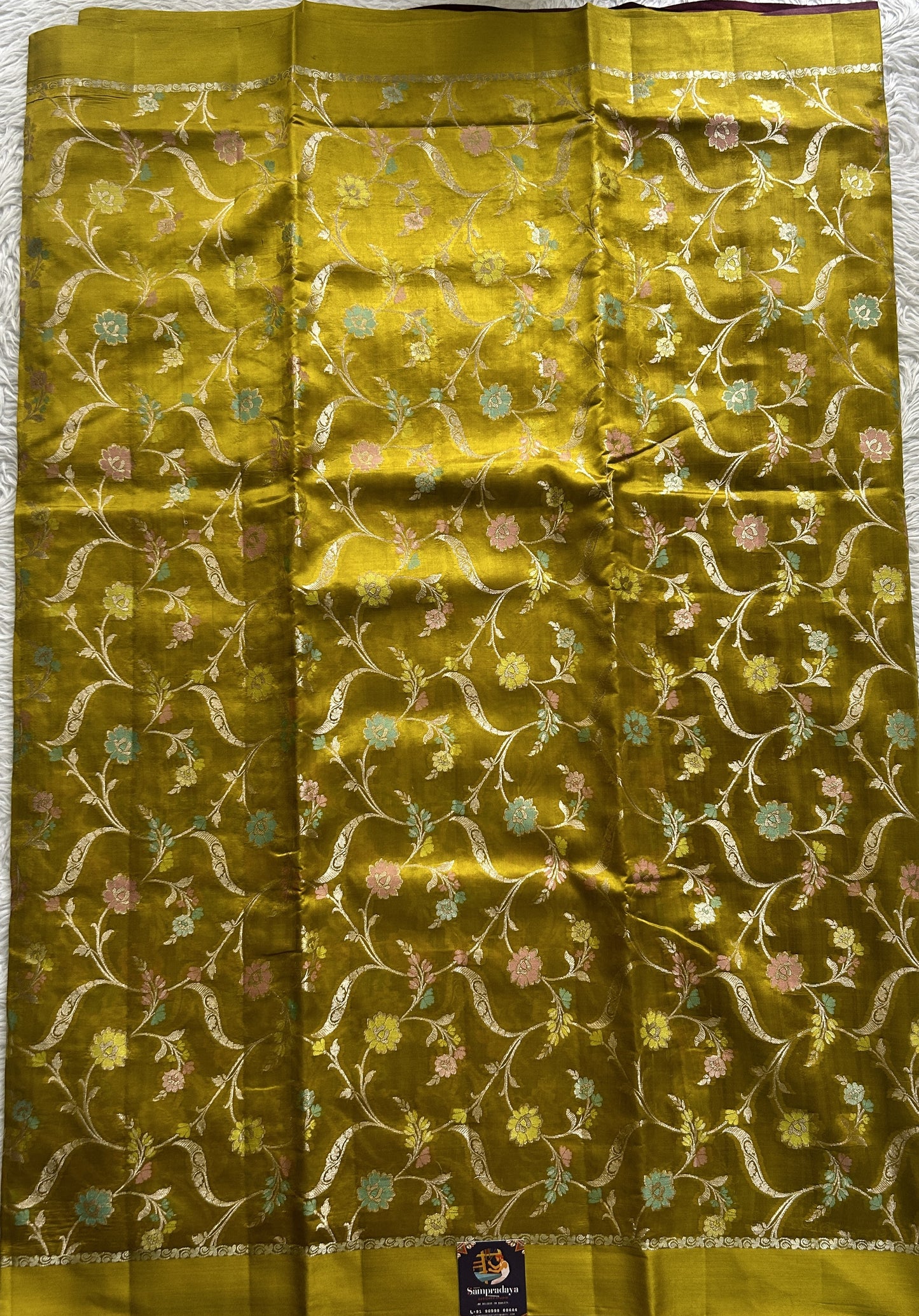 Dupion Silk Saree Mustard Yellow Colored Complemented with a Zari Border. - Sampradaya Designer Studio