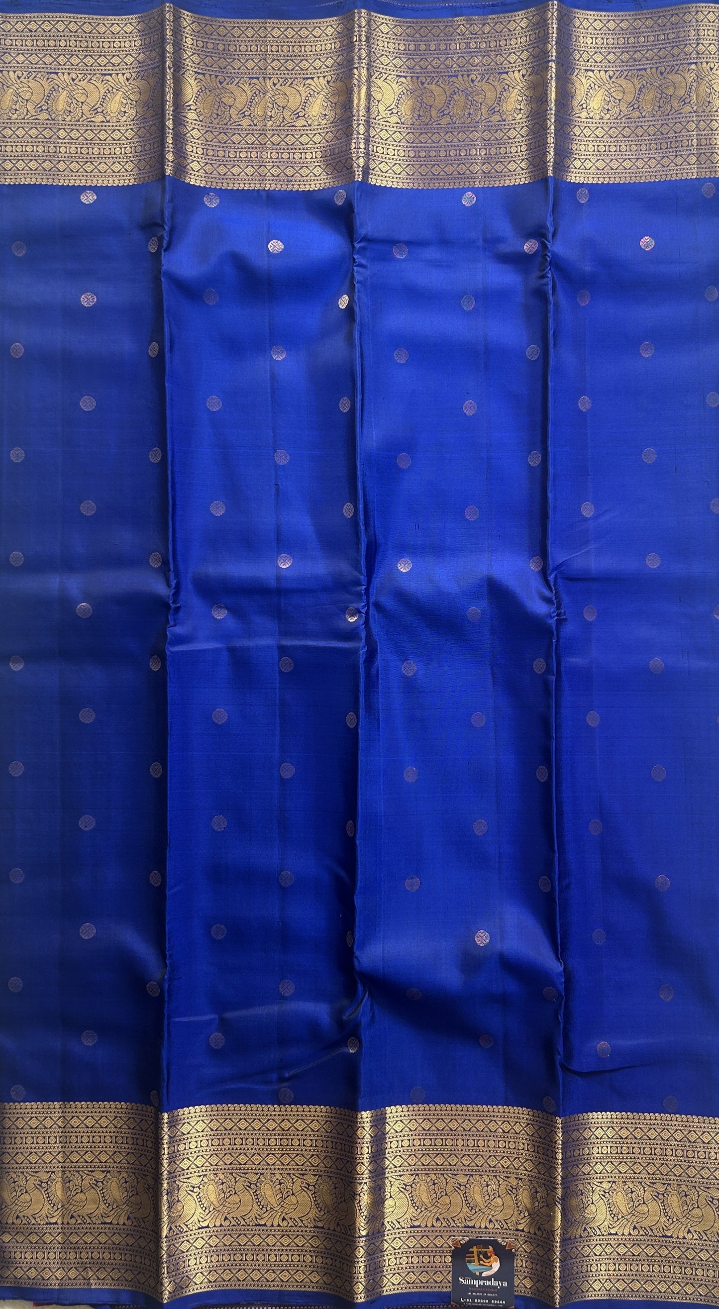 Pure Kanjivaram Silk Saree Royal Blue Colored Complemented with a Gold Zari  Border. - Sampradaya Designer Studio