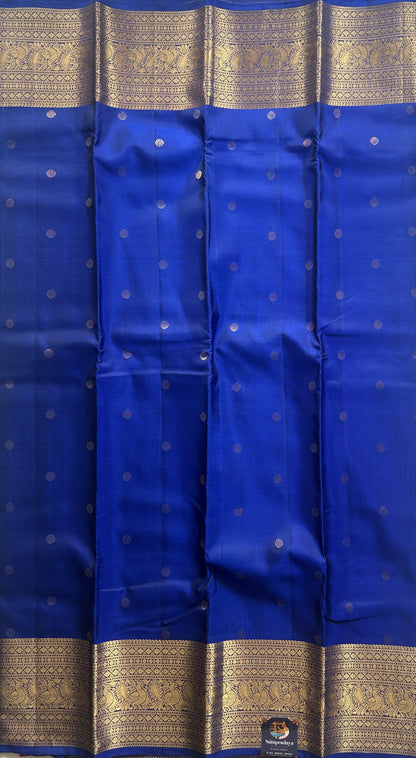 Pure Kanjivaram Silk Saree Royal Blue Colored Complemented with a Gold Zari  Border. - Sampradaya Designer Studio